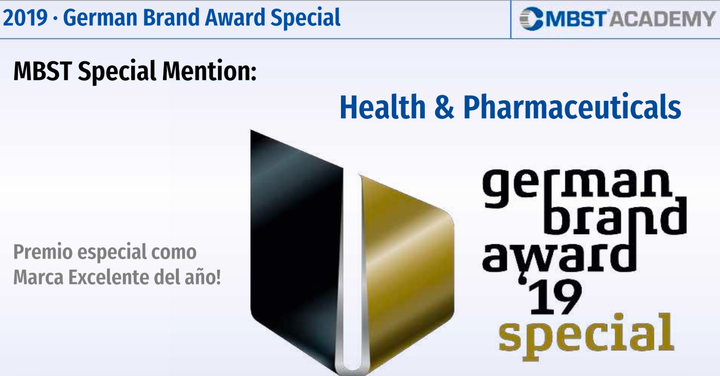 German Brand Award Special 2019 en la categoría Health & Pharmaceuticals otorgado a MBST®