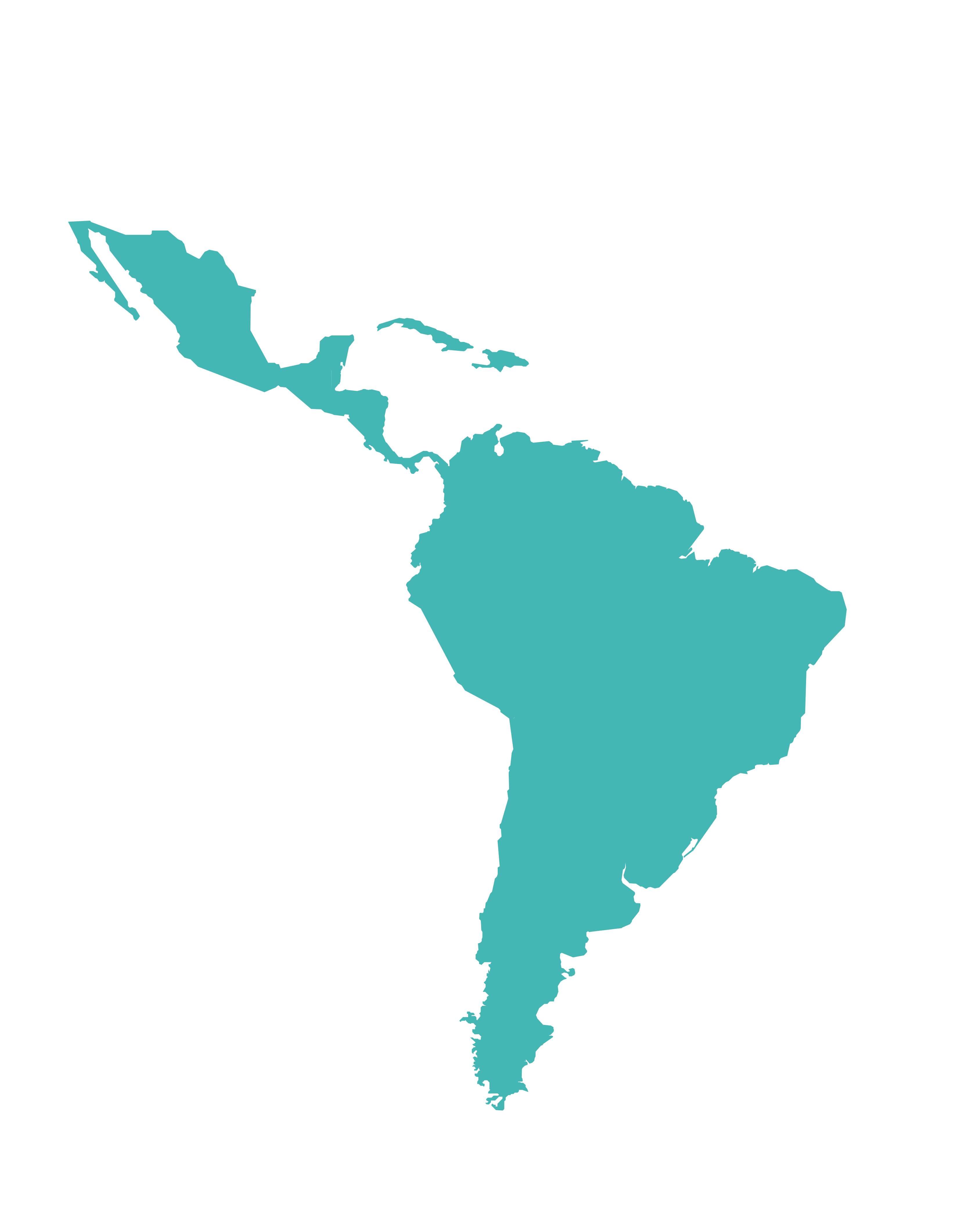 Mapa de Latinoamérica: la clínica de Fisioterapia Regenerativa está en Honduras y recibe pacientes de Centroamérica y Sudamérica